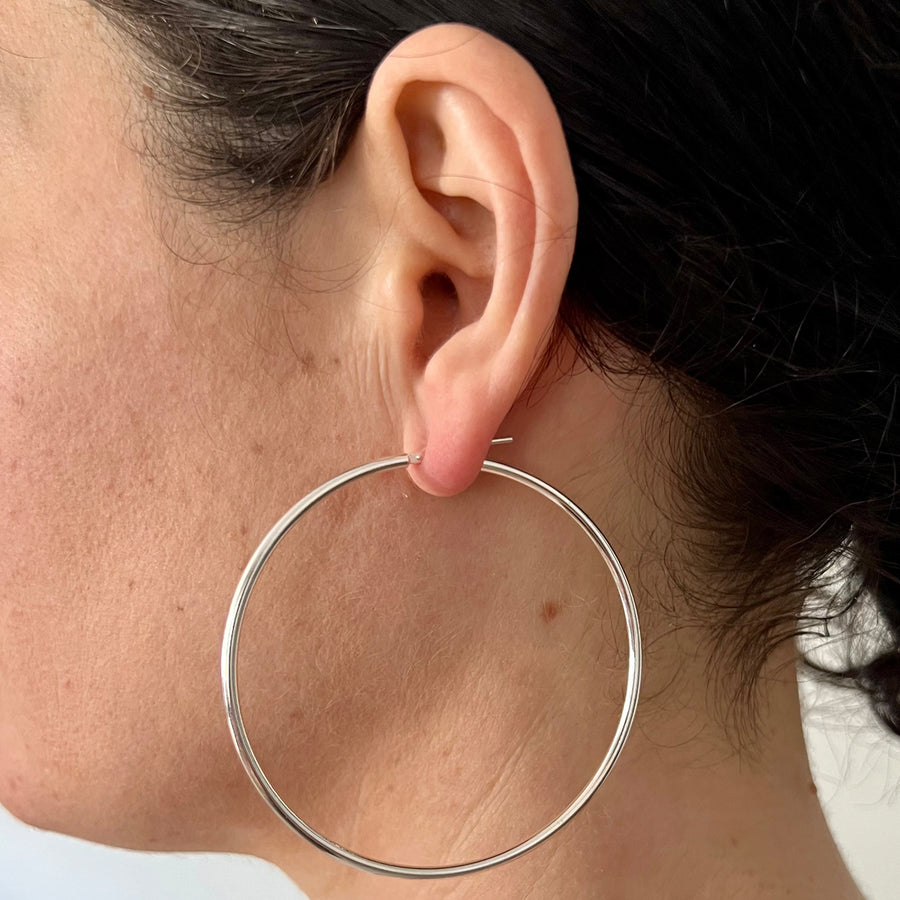 60mm Sterling Silver Gypsy Hoop Earrings - Silver, Gold and Rose gold
