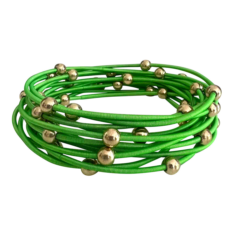 Saturn bracelets - Bright Green with gold beads
