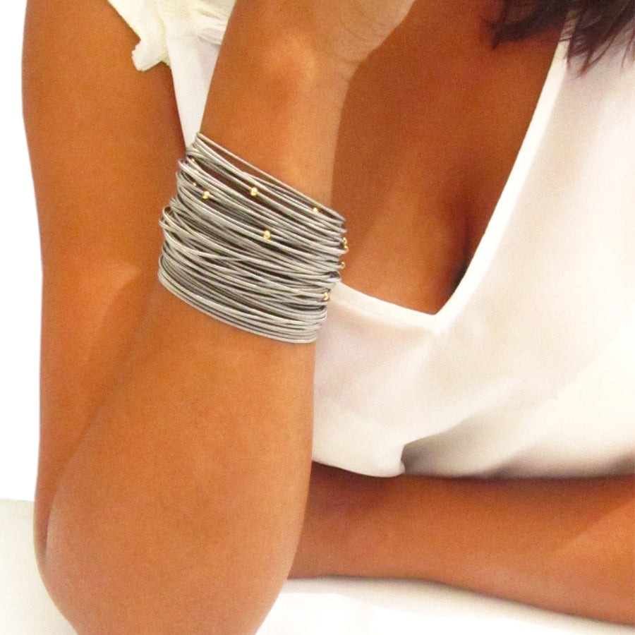 Saturn bracelets - Fuchsia with silver beads