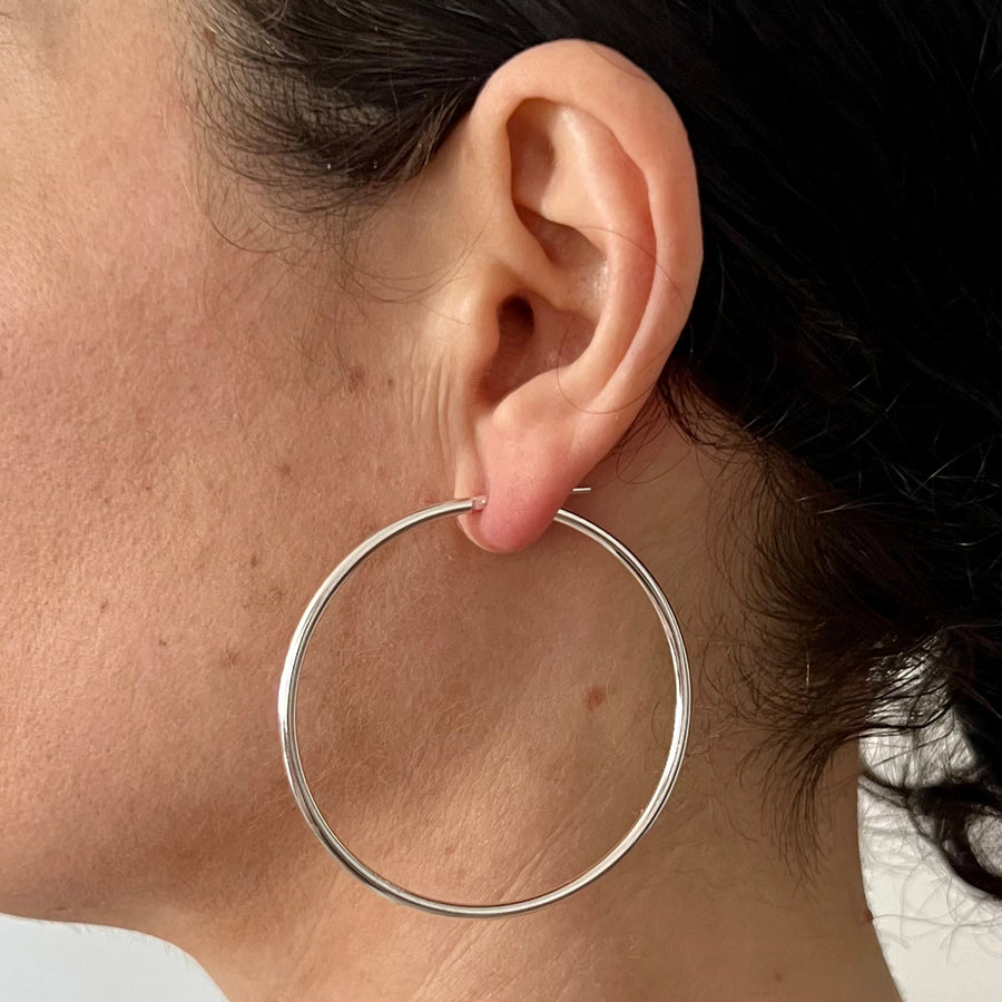 50mm Sterling Silver Gypsy Hoop Earrings - Silver, Gold and Rose gold