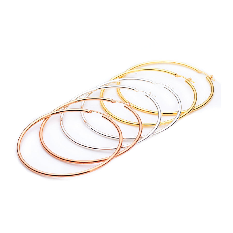 60mm Sterling Silver Gypsy Hoop Earrings - Silver, Gold and Rose gold