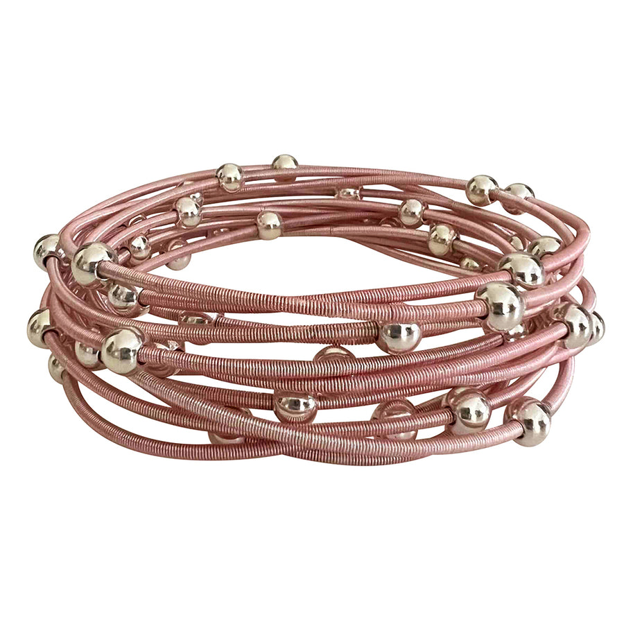 Saturn bracelets - Baby pink with silver beads