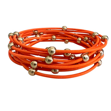 Saturn bracelets - Bright Orange with gold beads