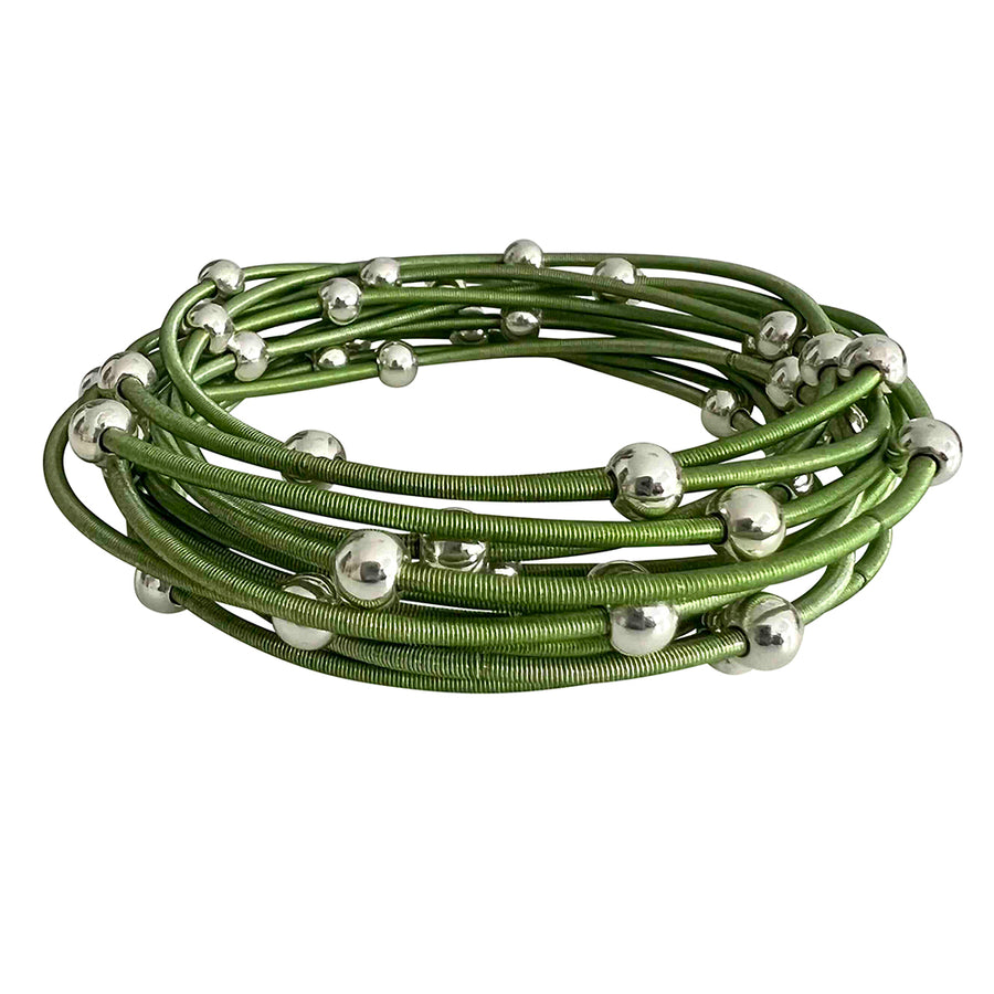 Saturn bracelets - Lime green with silver beads