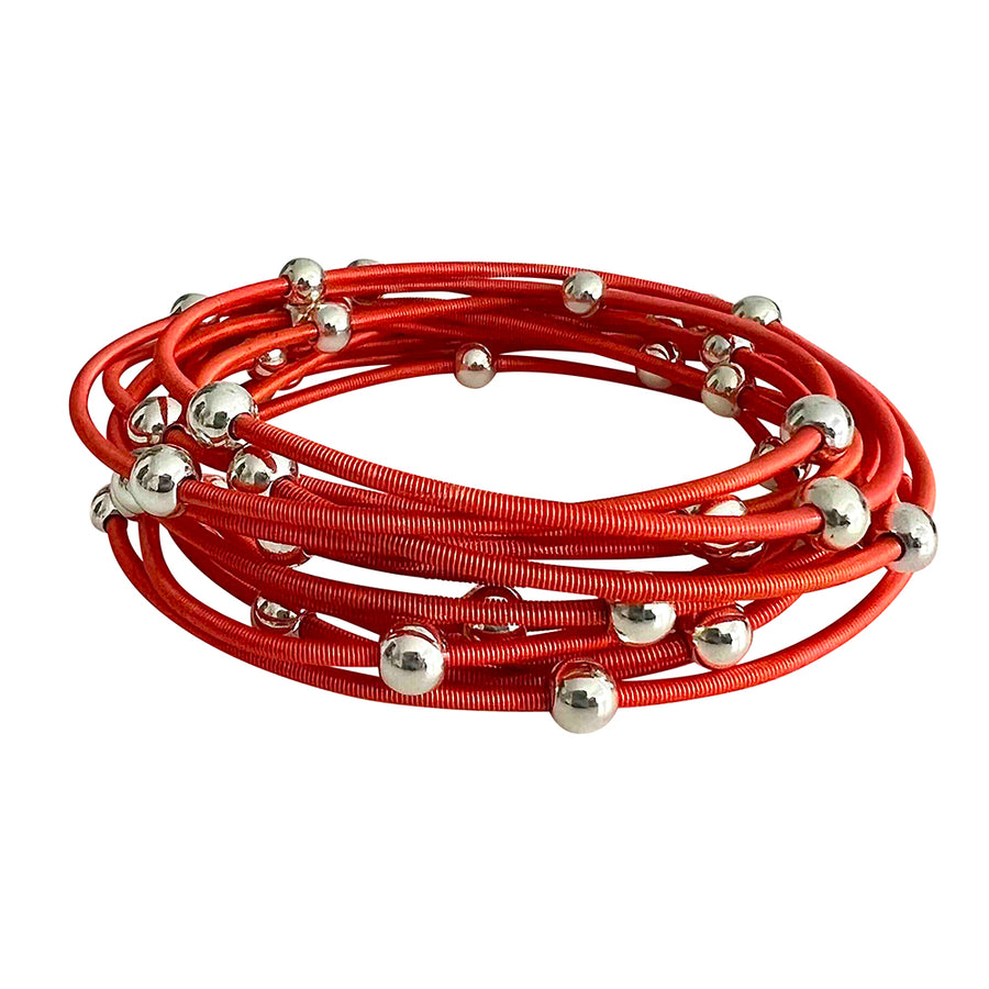 Saturn bracelets - Orange with silver beads
