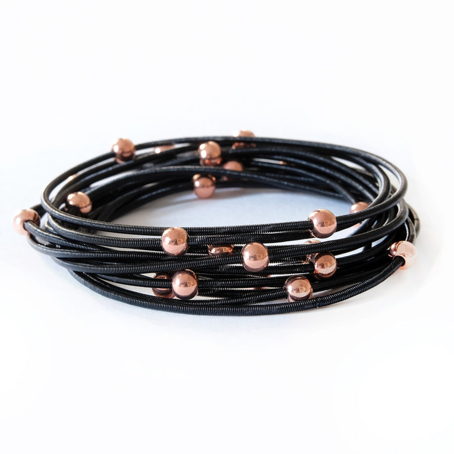 Saturn Bracelets - Black with rose gold beads