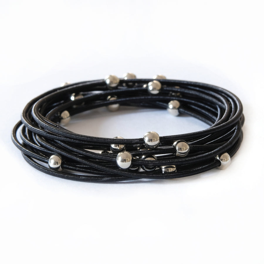 Saturn Bracelets - Black with silver beads