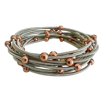 Saturn Bracelets - Dark silver with rose gold beads