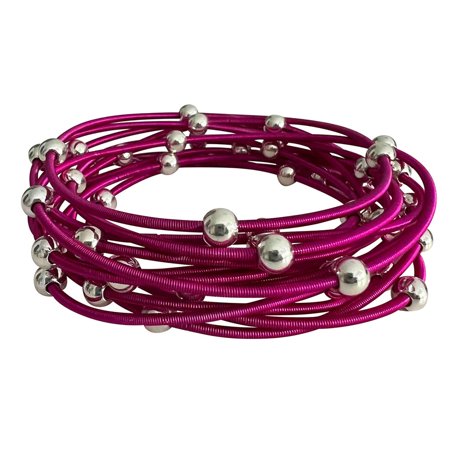Saturn bracelets - Fuchsia with silver beads