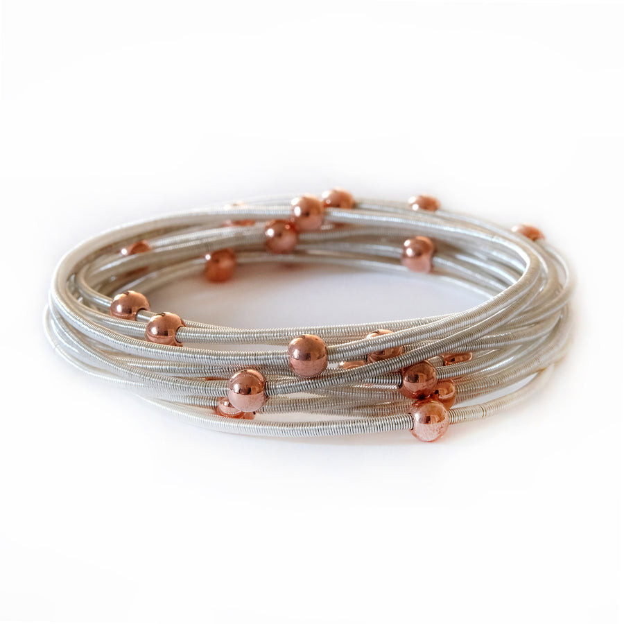 Saturn Bracelets - Silver with rose gold beads
