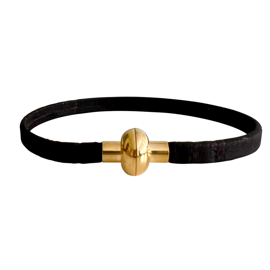 Single Cork Rainbow Bracelet - Black with gold clasp