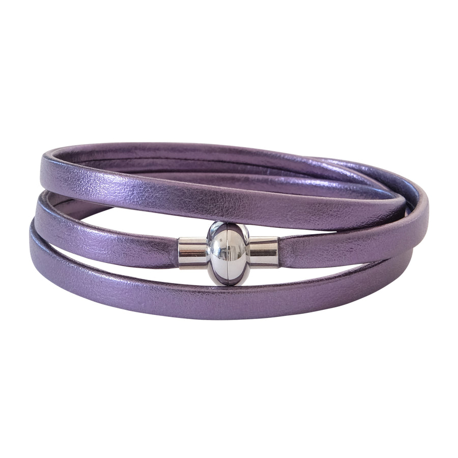 Leather Rainbow Bracelet - Metallic purple